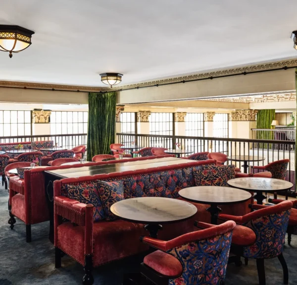 Tables and chairs set-up in the Mezzanine East event space