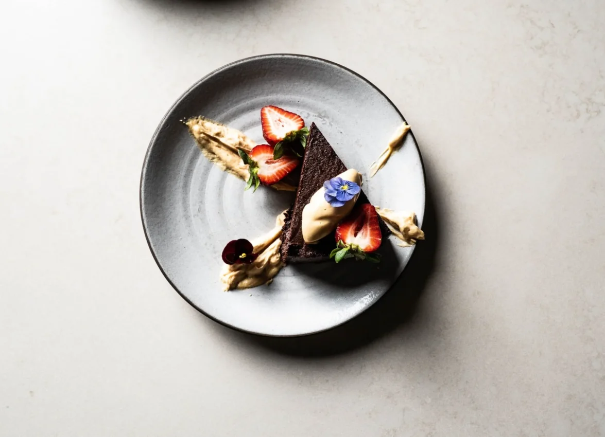 Chocolate dessert with strawberries